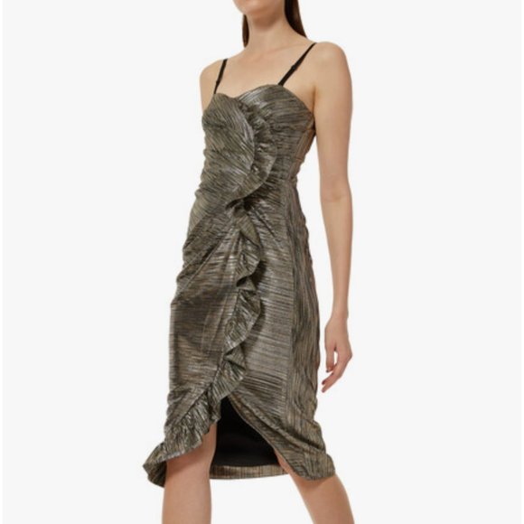NEW Jonathan Simkhai Dylan Metallic Plissé Strapless Midi Dress Size 8 - Picture 11 of 16